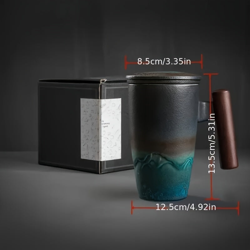 Skanto | TeaCraft Keramisk Kopp | Håndlaget | Med Te-sil og Treskaft | Retro Design