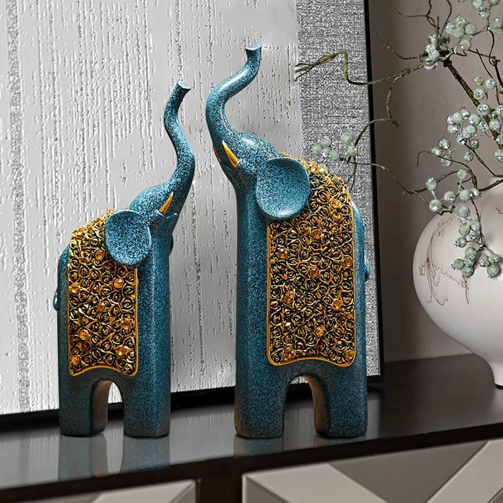 Skanto | Dekorative Figurer Elefanter Sett av 2 | Retro Design | Harpiks | 13x8x30 cm
