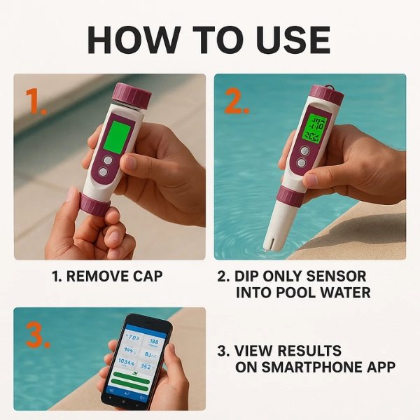 Skanto | Digital Pool Tester – Målingsapparat for pH og klor for enkel pH-måling i svømmevann