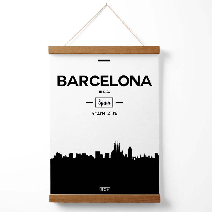 Barcelonas bybildeplakat i svart-hvitt med holder