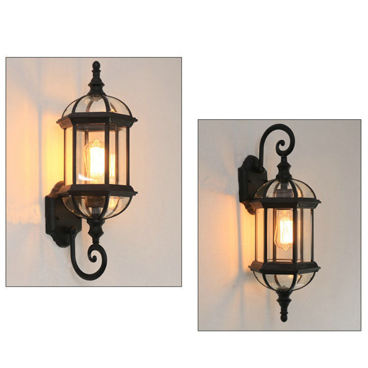 Tradisjonell Vintage Vanntett Hexagonal Aluminium Glass 1-Lykt Utendørs Vegglampe For Hage | Skanto