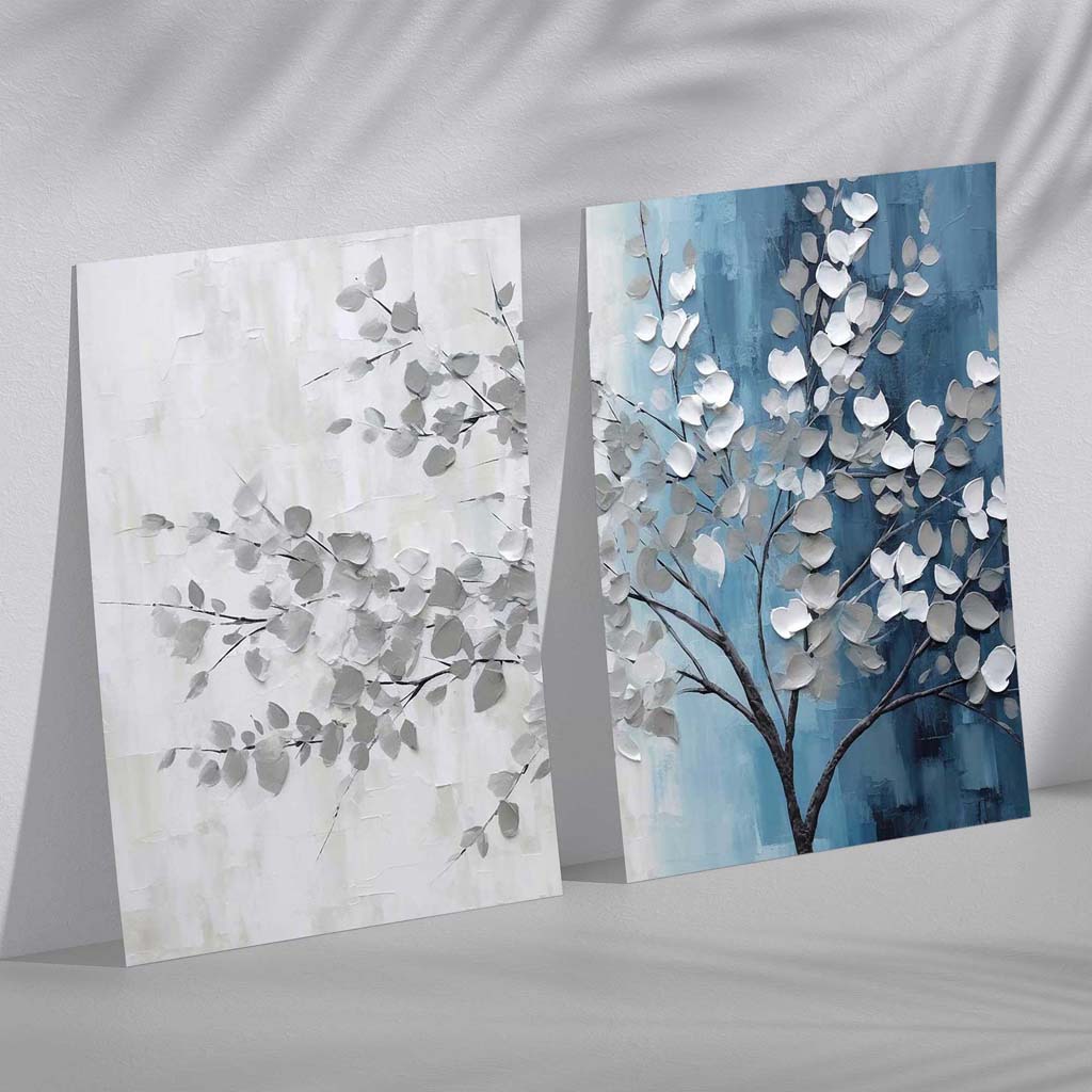 Blågrått tre-diptych, 2 kunsttrykk