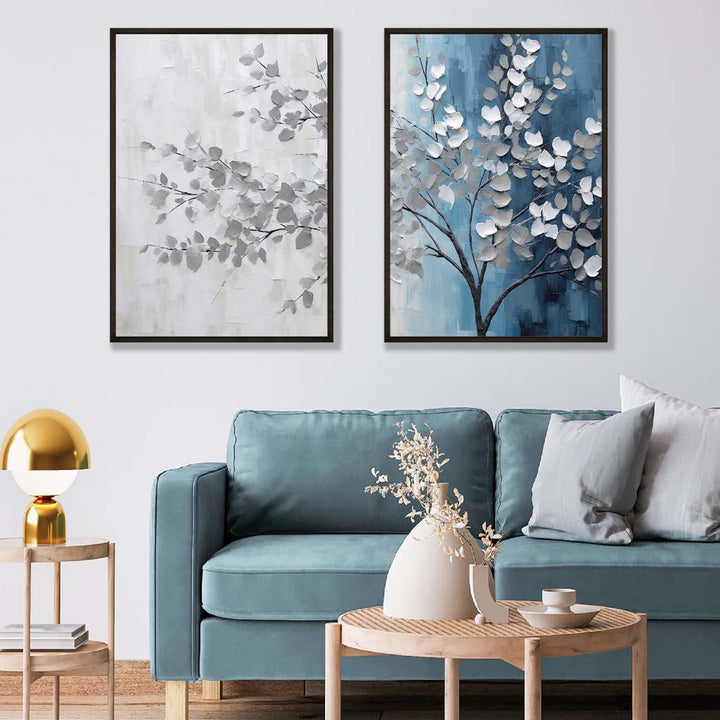 Blågrått tre-diptych, 2 kunsttrykk