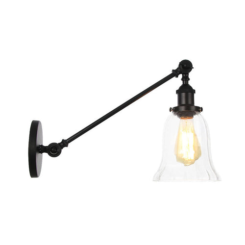 Skanto | Svart/Brons/Messing 1 Lys Vegglampe Vintage Klar Glassklokke Vegglampe med Arm, 8