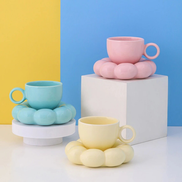 Pastell Bubble Cup med Underplate – Elegant Keramikkopp for Unik Dining | Skanto