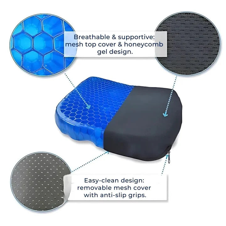 PressureFree Ortopedisk Gel-sittepute – Pustende bikube-design for lindring av halebeins- og ryggsmerter | Skanto