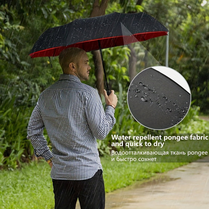 Skanto | Vindtetts reiseregns umbrellas - Robust 10-ribs ramme, Automatisk, Ekstra stort sammenleggbart design med UV-beskyttelse, Dobbelt bruk for solfylt og regnfullt vær