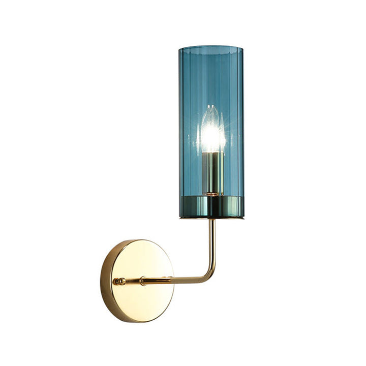 Moderne rørvegglampe i konjakk/lyseblått glass med 1 hode, veggmontert lampe for stue