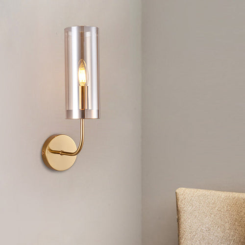 Moderne rørvegglampe i konjakk/lyseblått glass med 1 hode, veggmontert lampe for stue