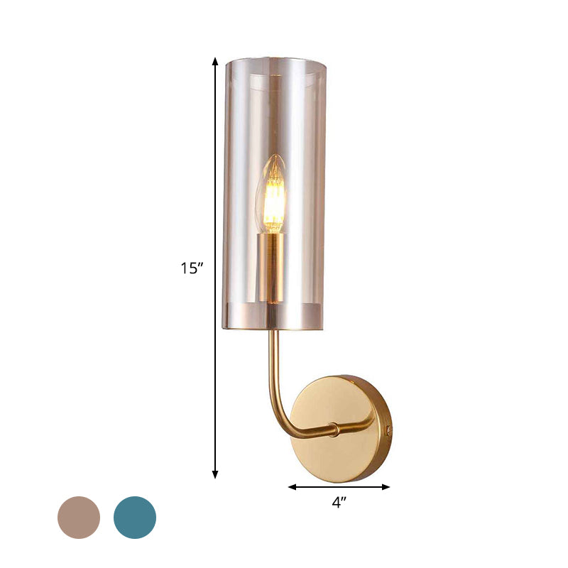 Moderne rørvegglampe i konjakk/lyseblått glass med 1 hode, veggmontert lampe for stue