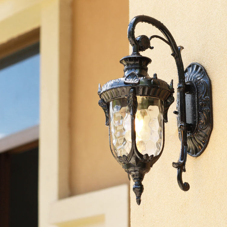 Tradisjonell europeisk sylinderlanterne aluminium glass 1-lys utendørs veggmontert lampe for utendørs patio | Skanto