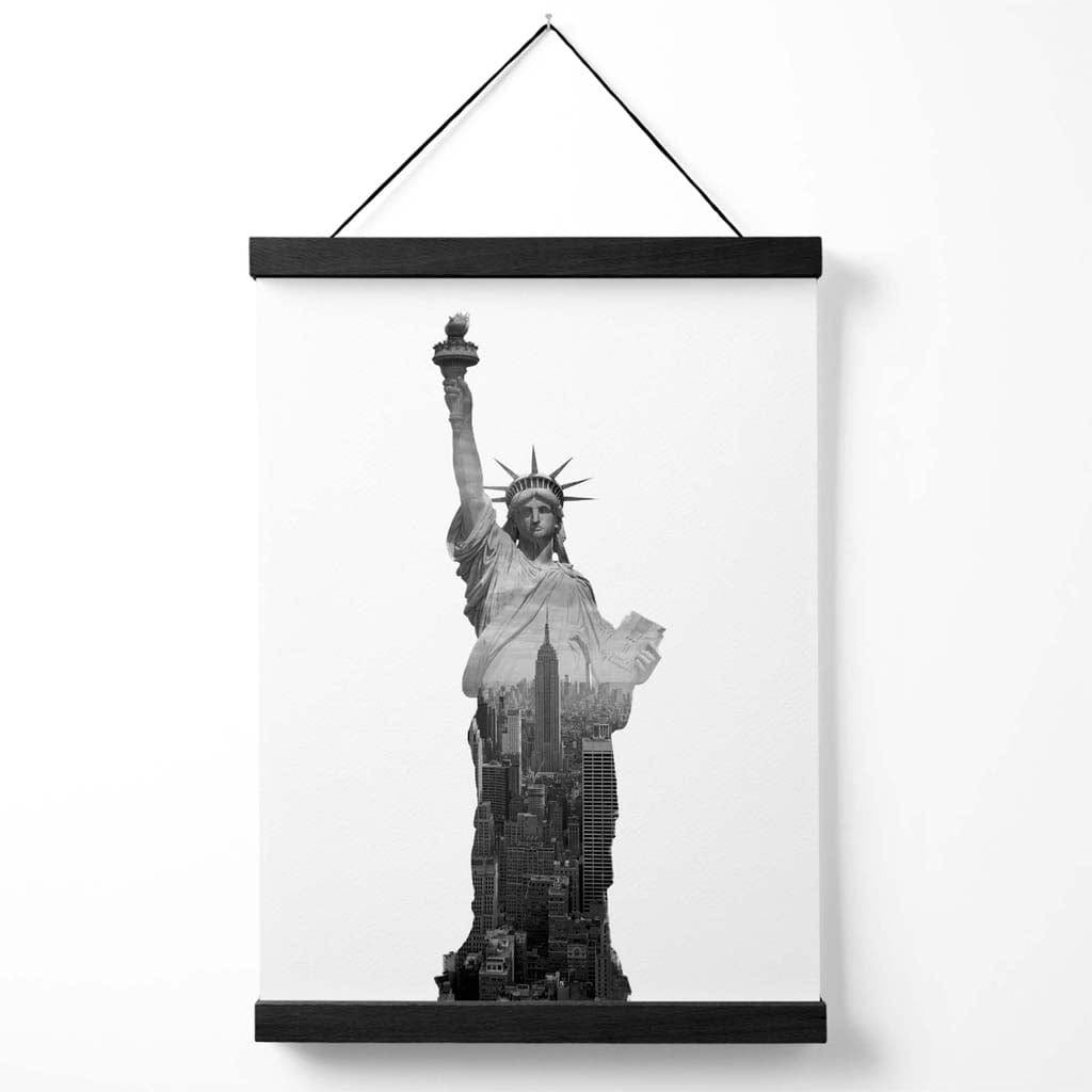 Abstrakt Frihetsgudinnen-plakat i New York, svart-hvitt-bilde med oppheng