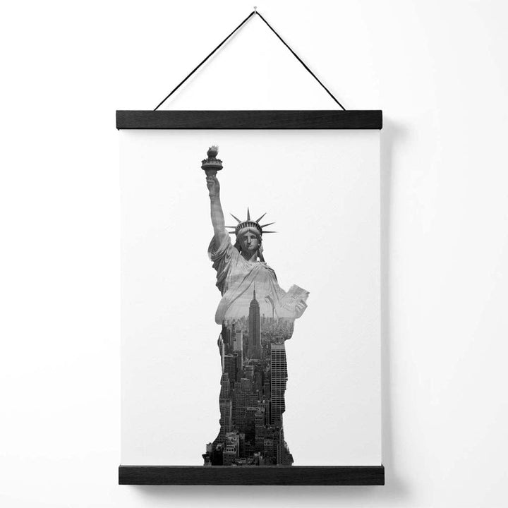 Abstrakt Frihetsgudinnen-plakat i New York, svart-hvitt-bilde med oppheng