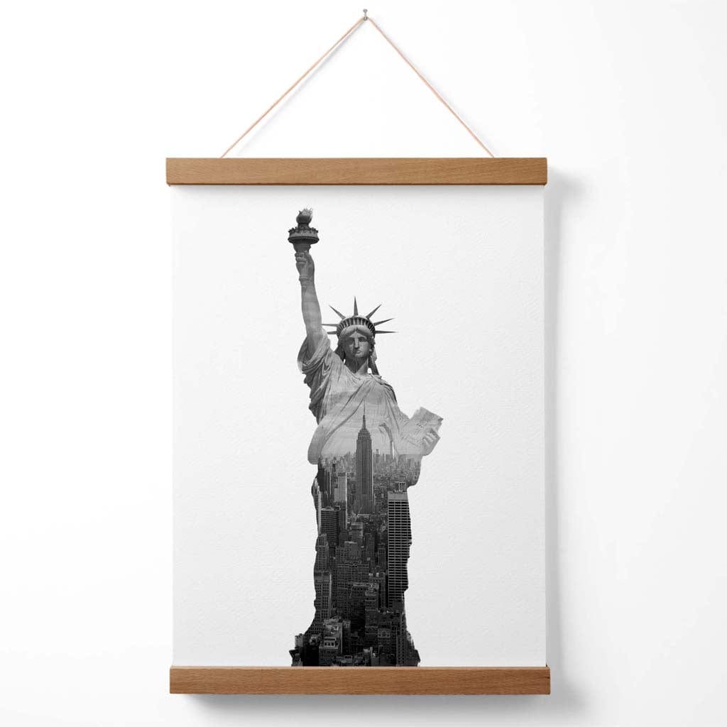 Abstrakt Frihetsgudinnen-plakat i New York, svart-hvitt-bilde med oppheng