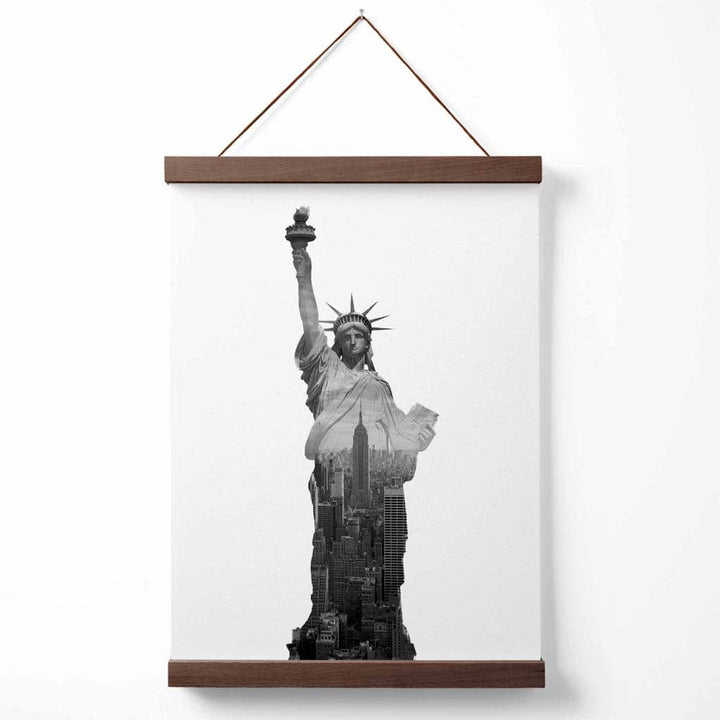 Abstrakt Frihetsgudinnen-plakat i New York, svart-hvitt-bilde med oppheng