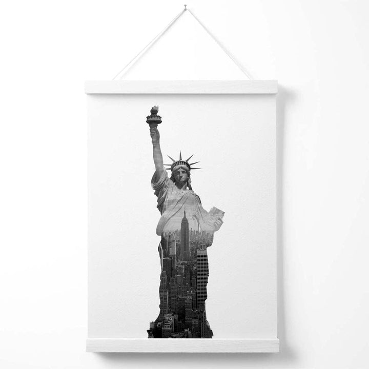 Abstrakt Frihetsgudinnen-plakat i New York, svart-hvitt-bilde med oppheng