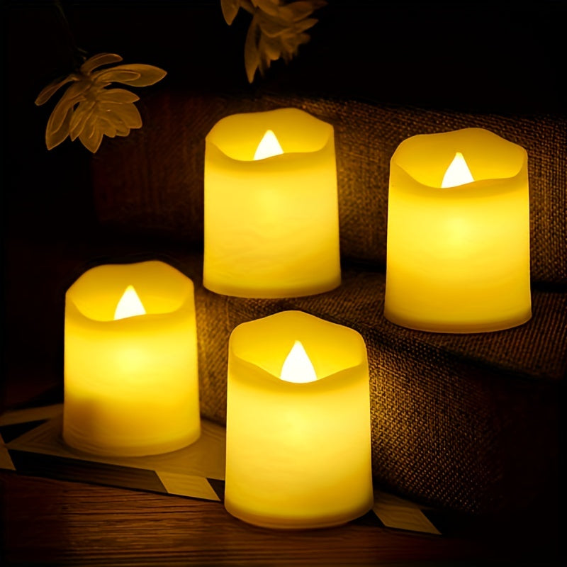 Skanto | 24/50/100 Pakke flammefrie LED-lys – batteridrevne flimrende tealights, røkfrie og romantiske for bryllup og forlovelser