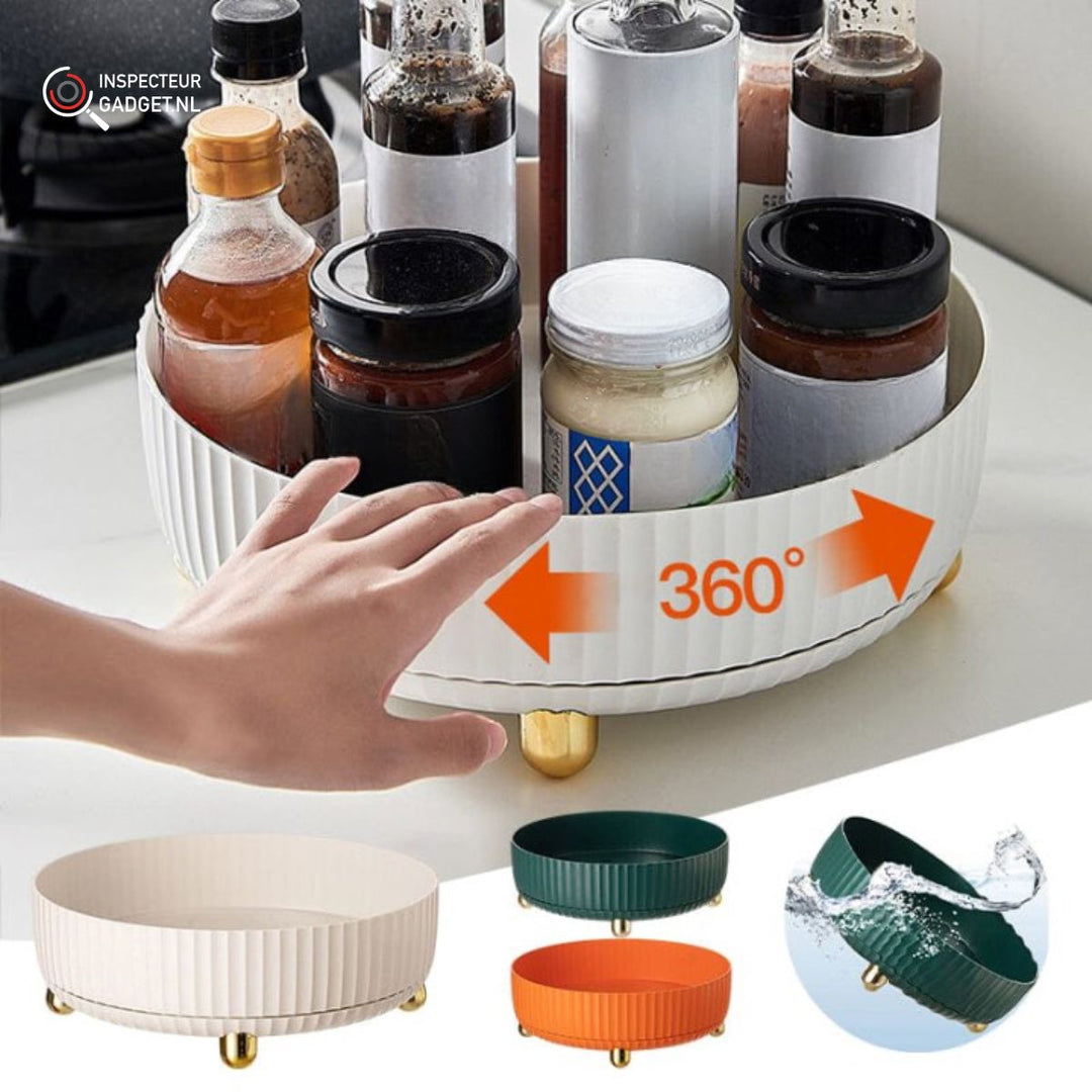 360° Drehbar Organizer – Platzsparende Drehteller-Aufbewahrung for Küche, Bad, Büro og Speisekammer
