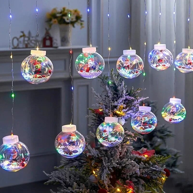 Skanto | LED Julekule Lyslenke – Ønskeball Dekorasjoner med Nisse & Snømann