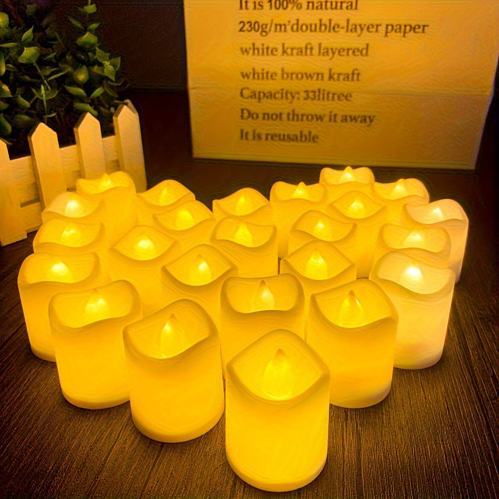 Skanto | 24/50/100 Pakke flammefrie LED-lys – batteridrevne flimrende tealights, røkfrie og romantiske for bryllup og forlovelser