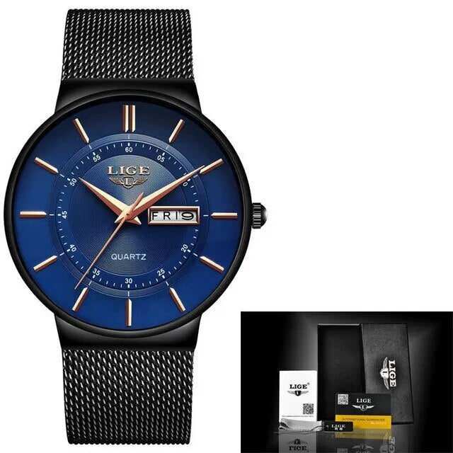 Skanto | Luksus Men’s Ultra-Tynn Vanntett Rustfritt Stål Quartz Klokke – Elegant Dato Display Sport Armbåndsure