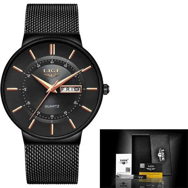Skanto | Luksus Men’s Ultra-Tynn Vanntett Rustfritt Stål Quartz Klokke – Elegant Dato Display Sport Armbåndsure