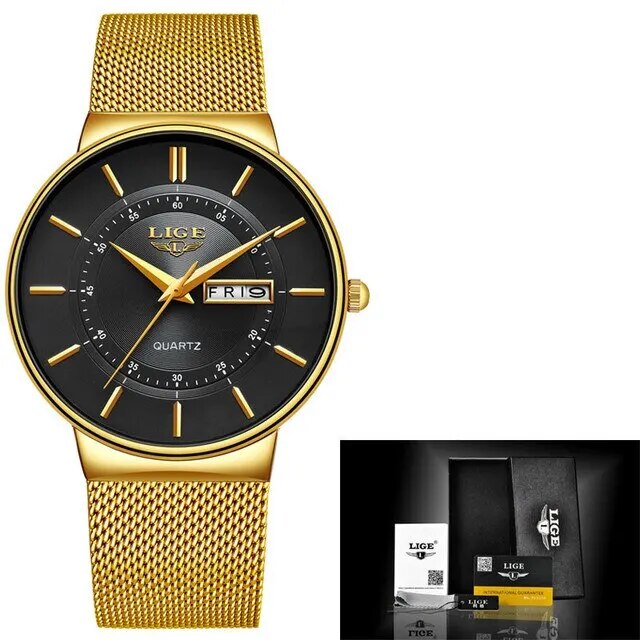 Skanto | Luksus Men’s Ultra-Tynn Vanntett Rustfritt Stål Quartz Klokke – Elegant Dato Display Sport Armbåndsure