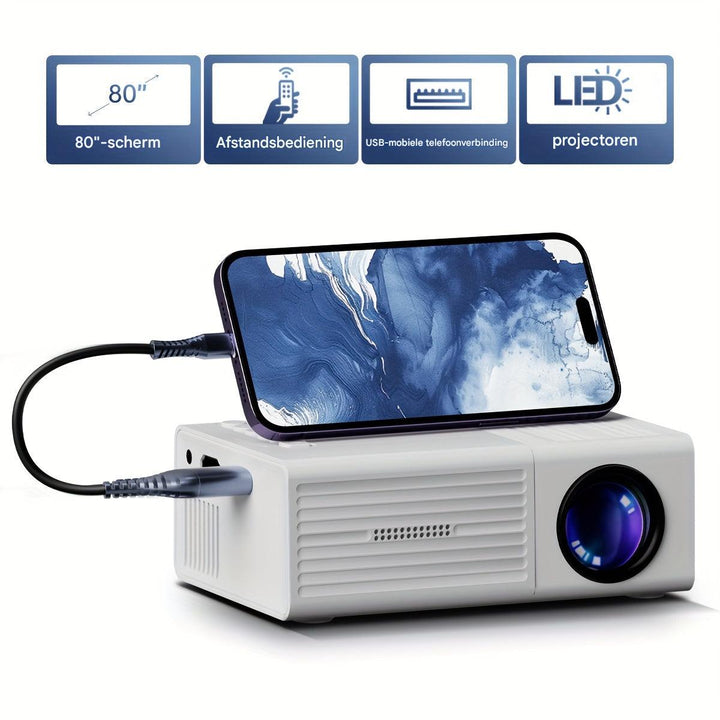 Skanto | LumoBeam Ultra-Lys Mini Projektor (3000 Lumen) – Kompakt HD Hjem & Utendørs Kino
