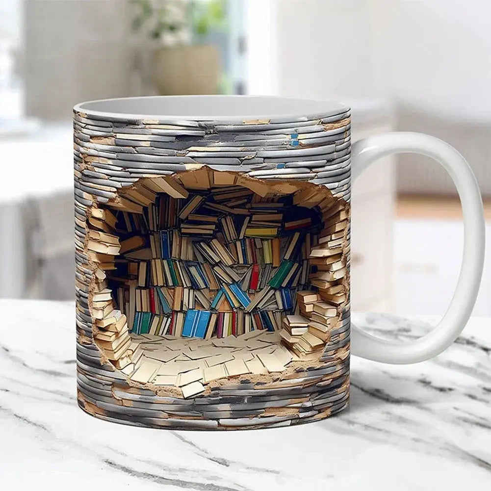 Bücherregal-Tasse – 3D-Keramik-Kaffeebecher for Bücherliebhaber