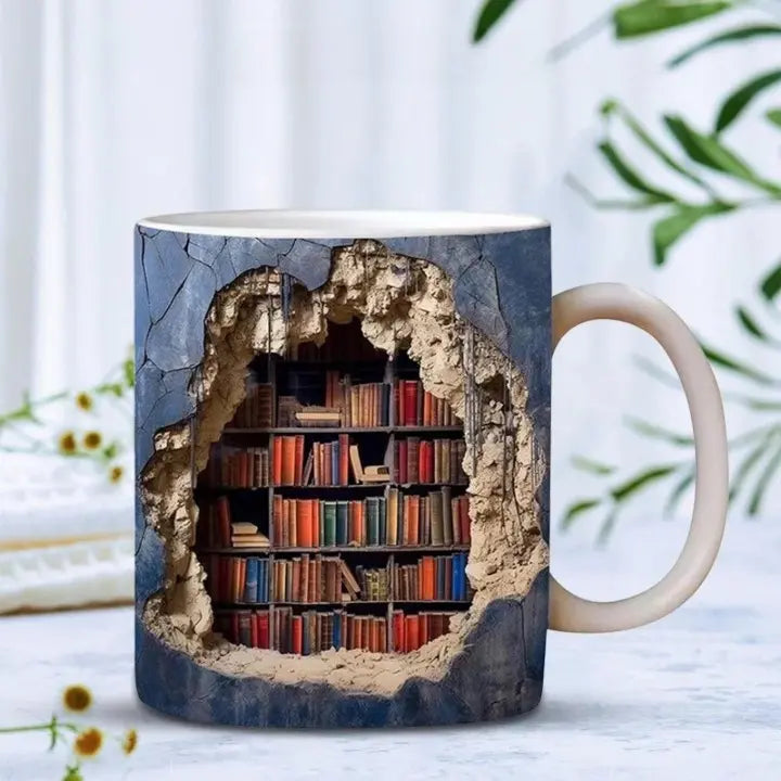 Skanto | Bokhylle Krus – 3D Keramisk Kaffe Krus for Bokelskere