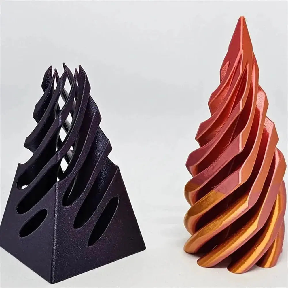 3D-printet spiralkjeglepyramideleke – Unik visuell magisk skrivebordsskulptur