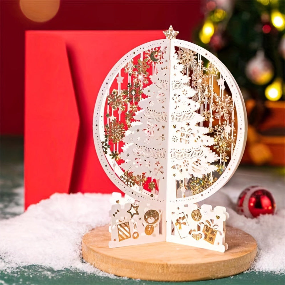 Skanto | 3D Pop-up Julekort med Magisk Treutstilling – Perfekt for Julehilsener og Festlig Dekorasjon