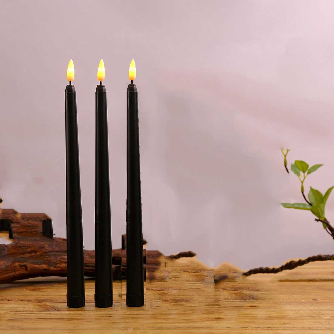 Skanto | 3 deler svarte LED lys med flimrende flamme