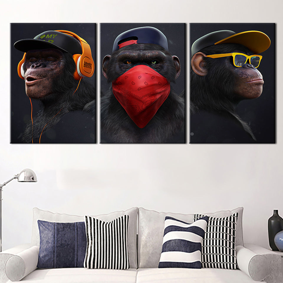 Monkey Crew 3 deler - Lerret veggkunst maleri