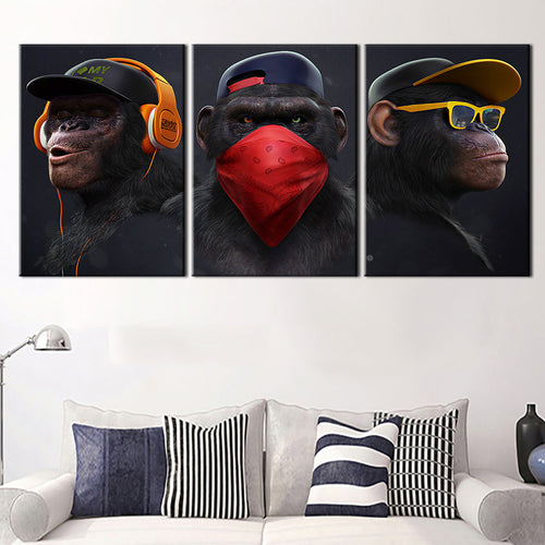 Monkey Crew 3 deler - Lerret veggkunst maleri