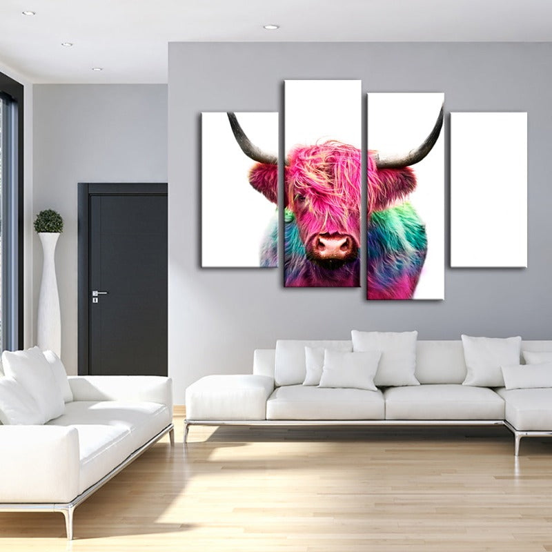 4-Piece Colorful Pink Cow Canvas Wall Art Painting | Skanto