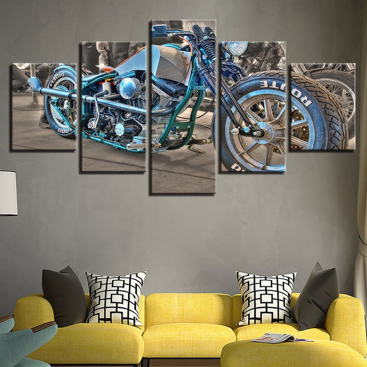 5-Piece Close Up Blue Rider Bike Canvas Wall Art Painting | Skanto