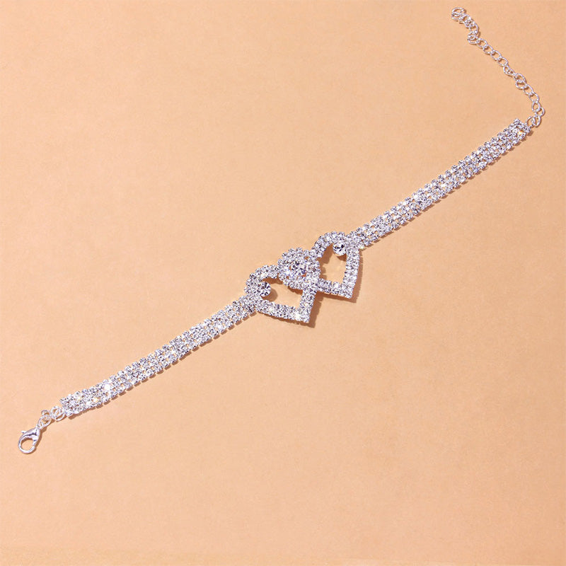 Skanto | Double Love Heart Rhinestone Anklet