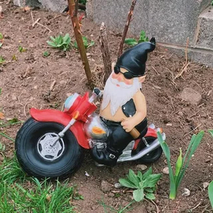 Biker Gnome Statue Mini Hagedekorasjon | Skanto