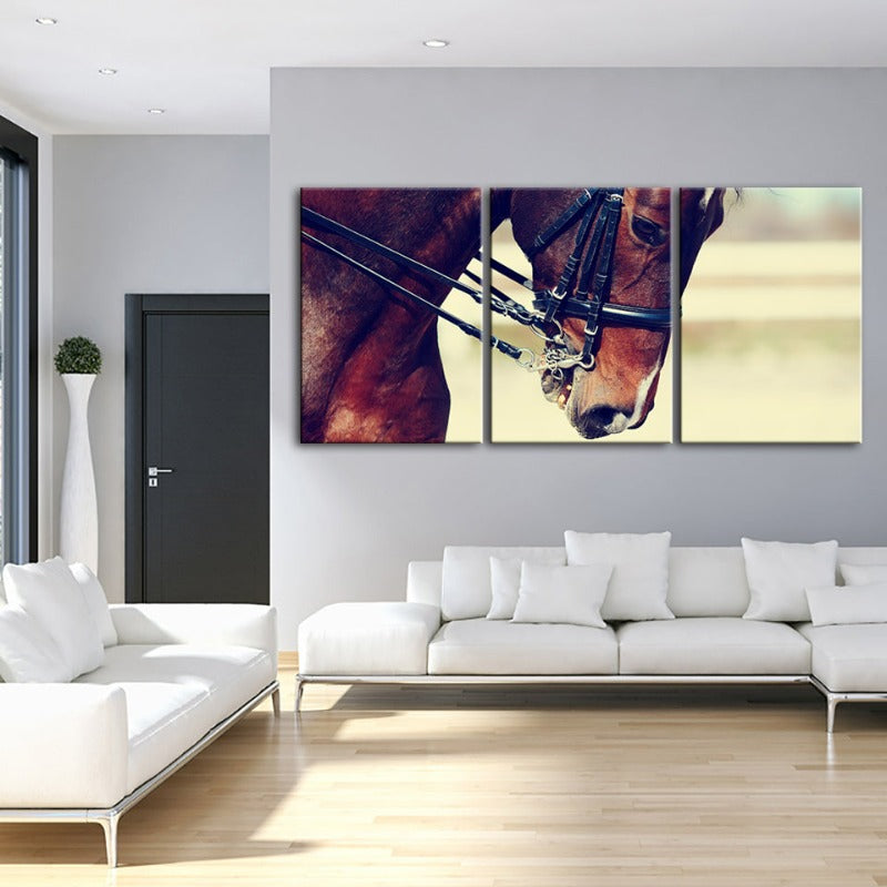 Elegant Halter Hest Canvas Veggkunst Maleri 3 Deler