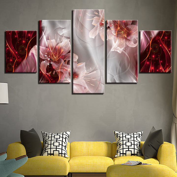 Fantastiske Rosa Liljer 5 Deler - Lærred Veggkunst Maleri