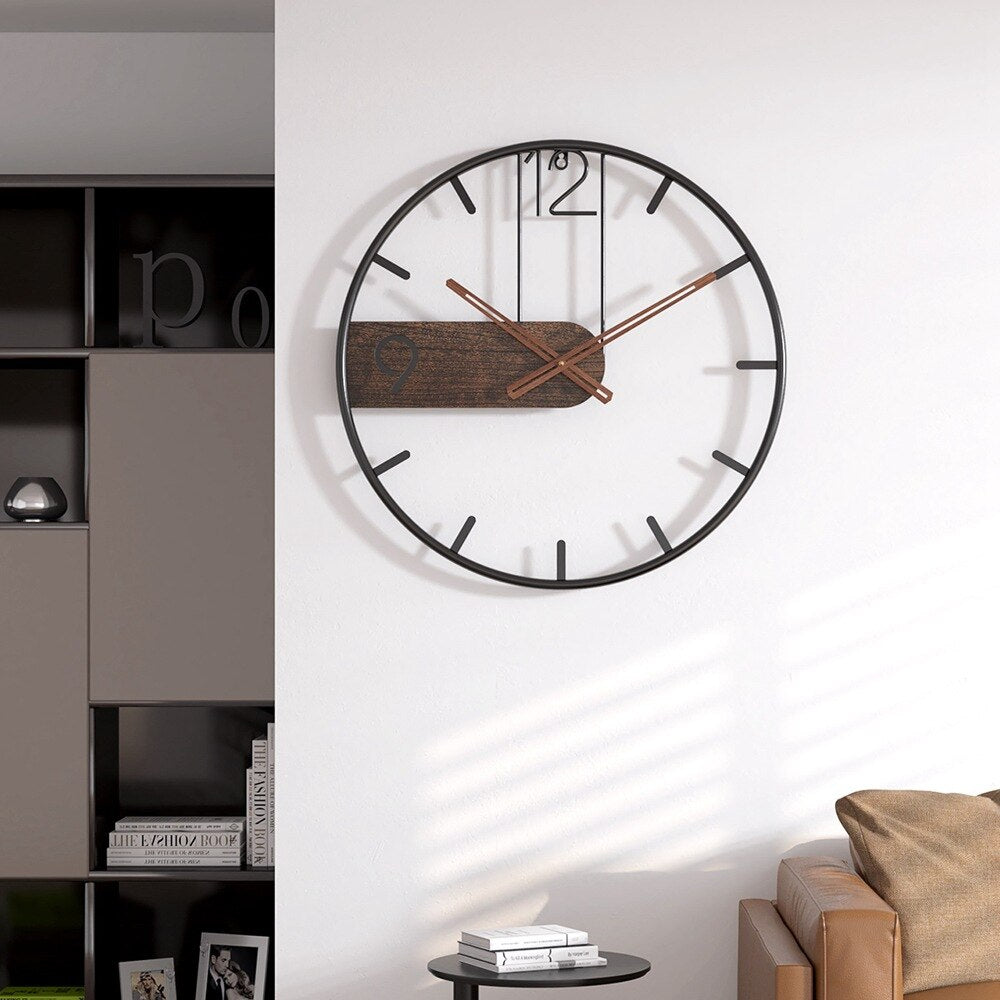 Skanto | Stål-Valnøtt Veggklokke | Moderne Industriell Design med Valnøtt Tre