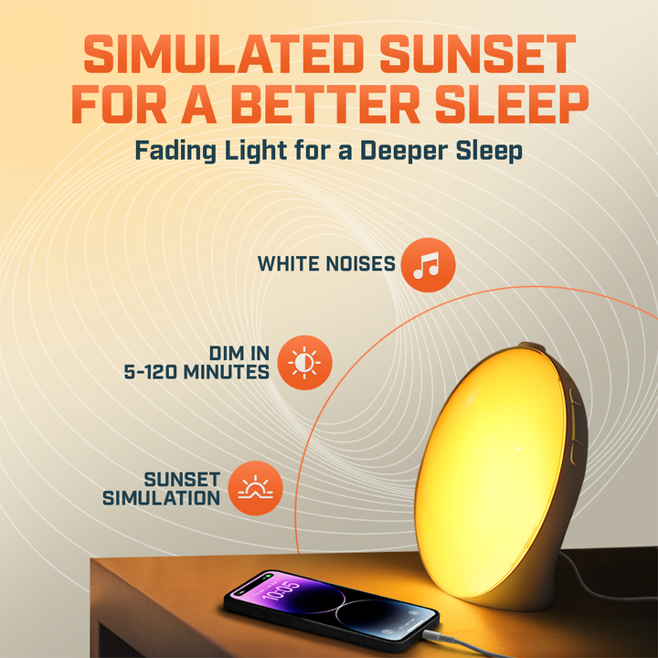 Skanto | Wake-Up Sun Lampe Vekkerklokke | Gradvis Soloppgang Glød & Tilpassbare Lyder for Milde Morgener