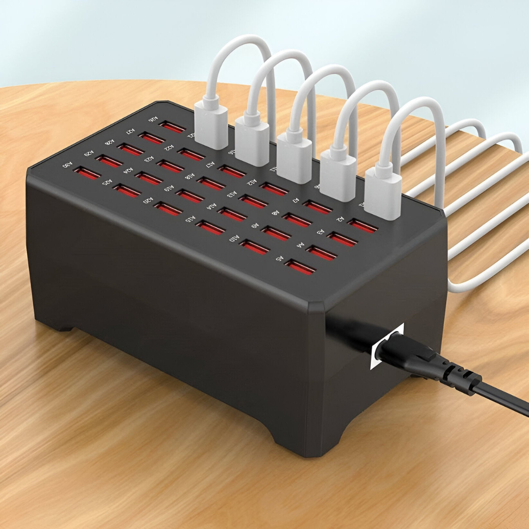 30-Port-Multi-USB-Ladestasjon med Schnellladefunksjon