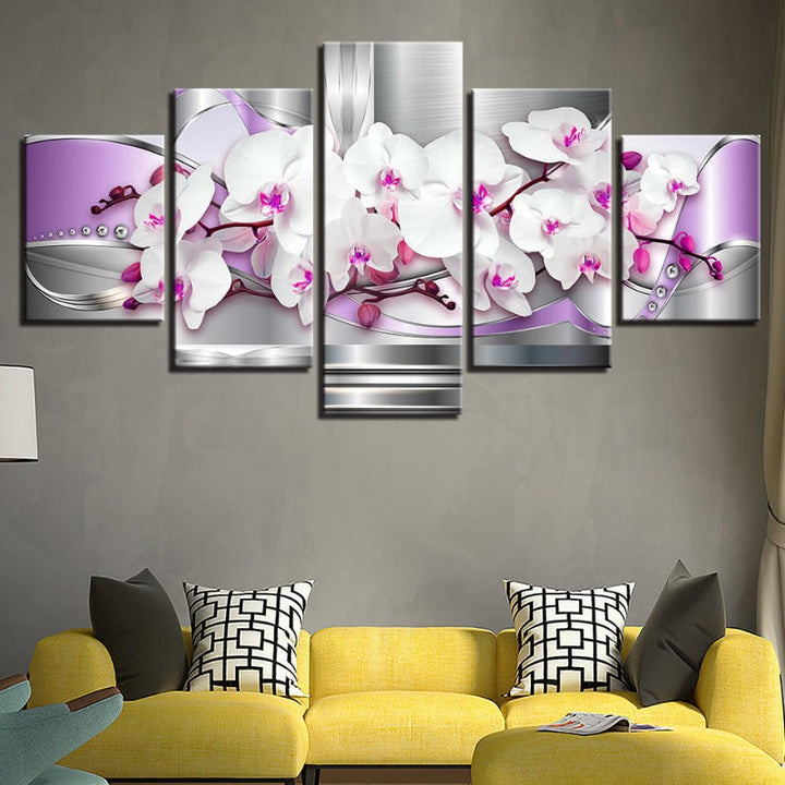 5 Piece Pink Hues White Flower - Canvas Wall Art Painting | Skanto