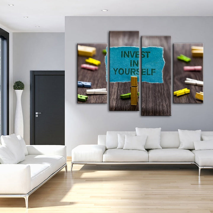 4-Piece Invest in Yourself Canvas Wall Art Print | Skanto