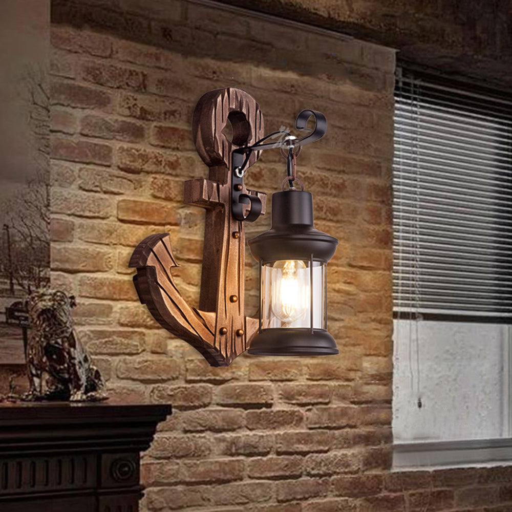 Skanto | Rustikk Tre Anker Vegglampe med Lantern