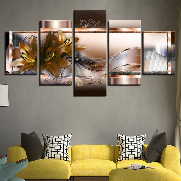 5 Pcs Golden Flower - Canvas Wall Art Painting | Skanto