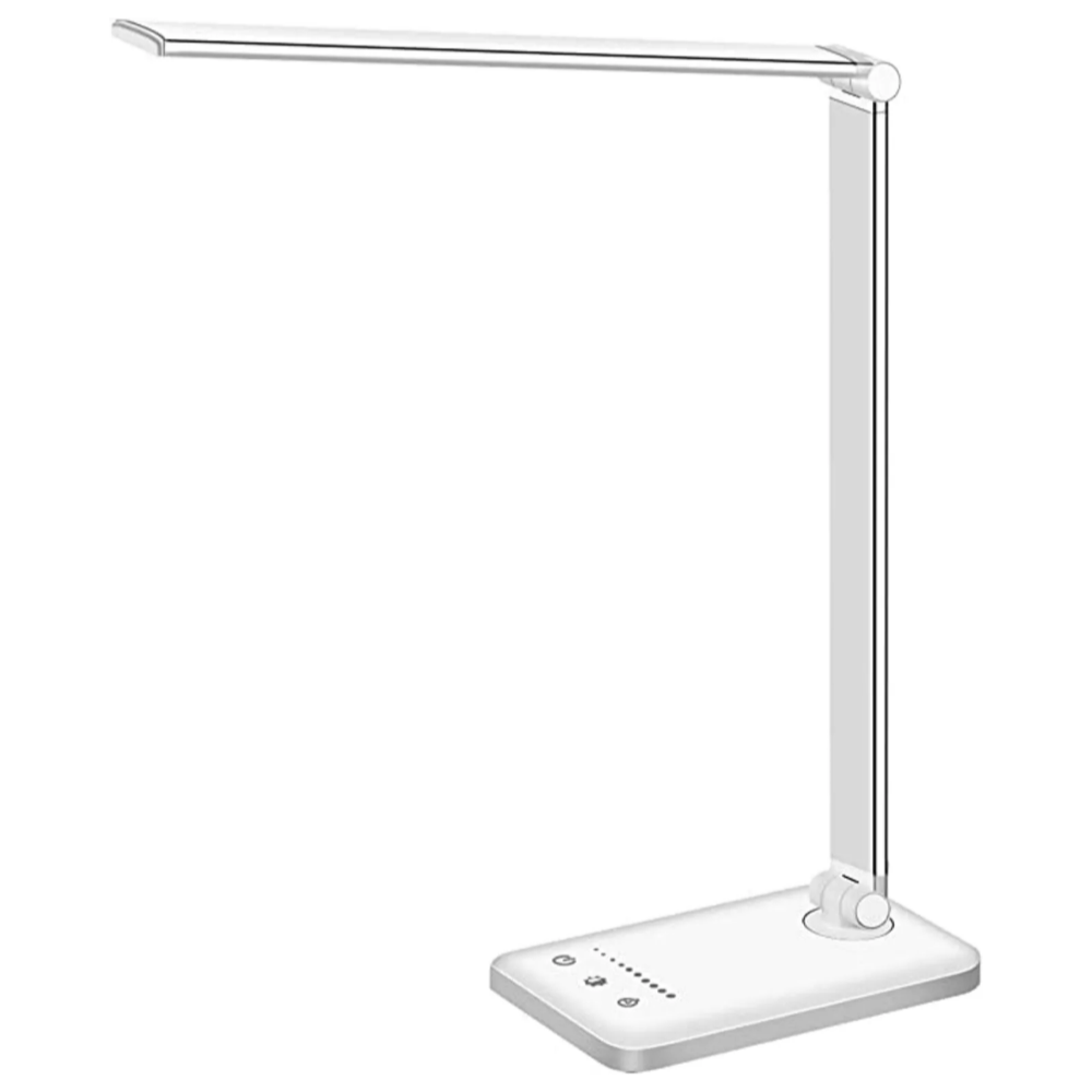 LED bordlampe med USB-ladeport - 5 lysinnstillinger og dimbar lysstyrke for skrivebord og lesing | Skanto