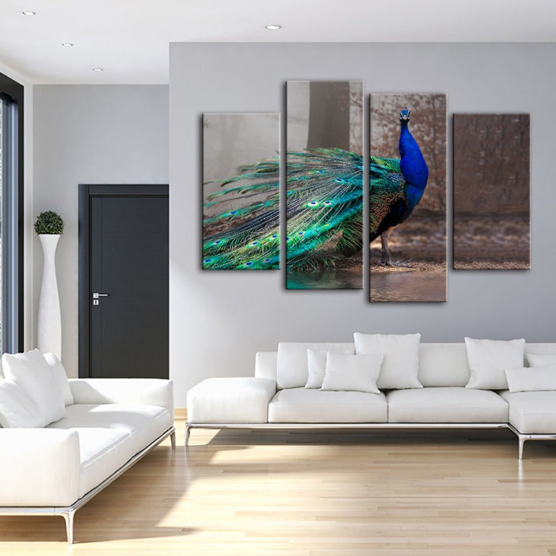 4-Piece Vibrant Peacock by the Pond - Canvas Wall Art Painting | Skanto
